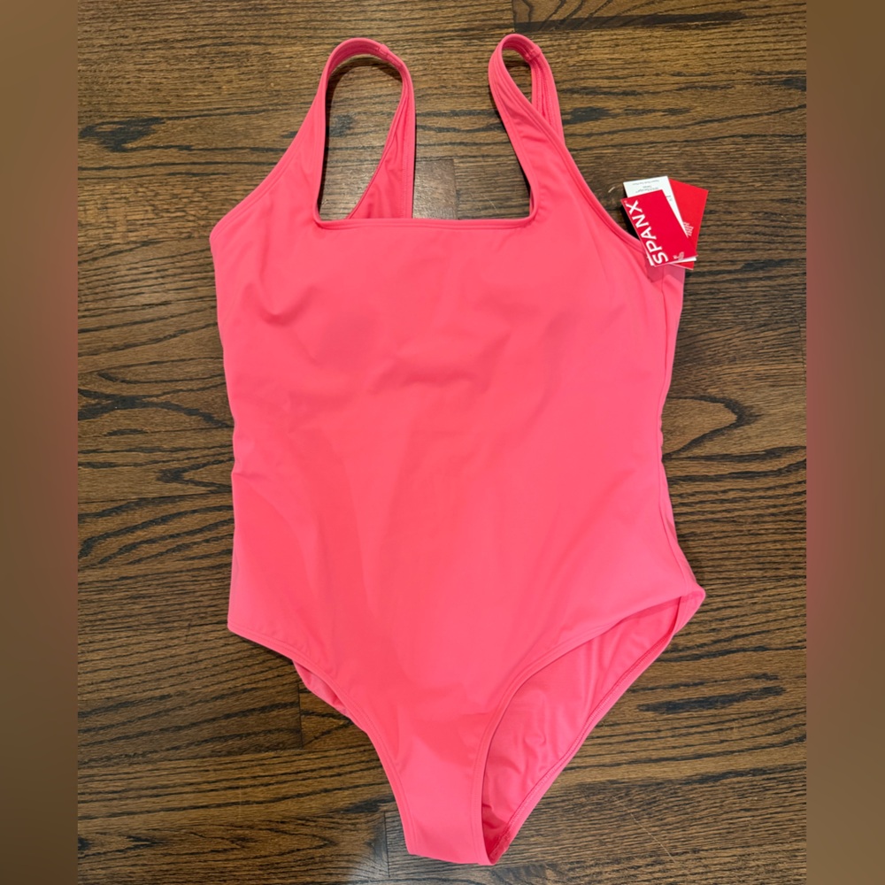 SPANX Hibiscus Pink Square-Neck One-Piece Swimsuit Large NWT - Picture 4 of 4